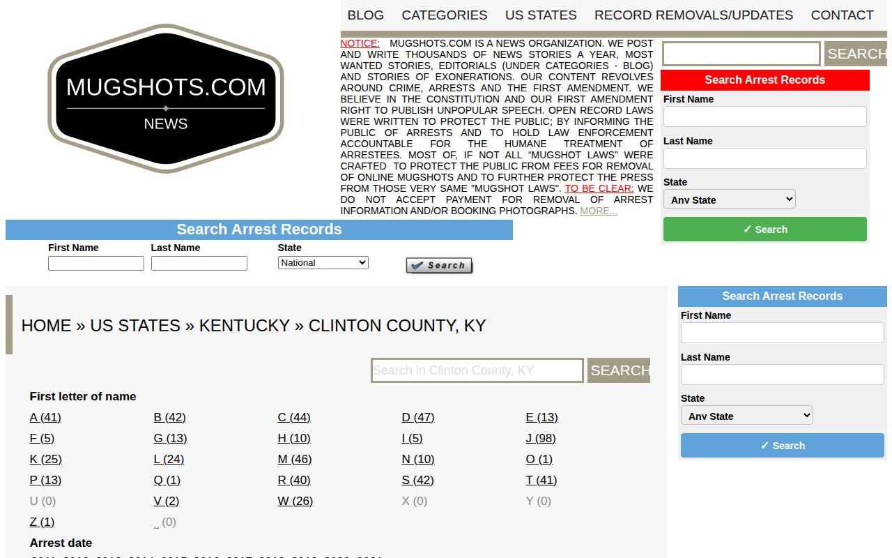 Unofficial Mugshots.com Clinton County Kentucky arrest section