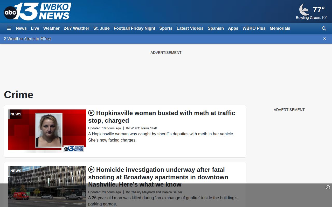 WBKO regional crime news section used for selective Clinton County incident coverage
