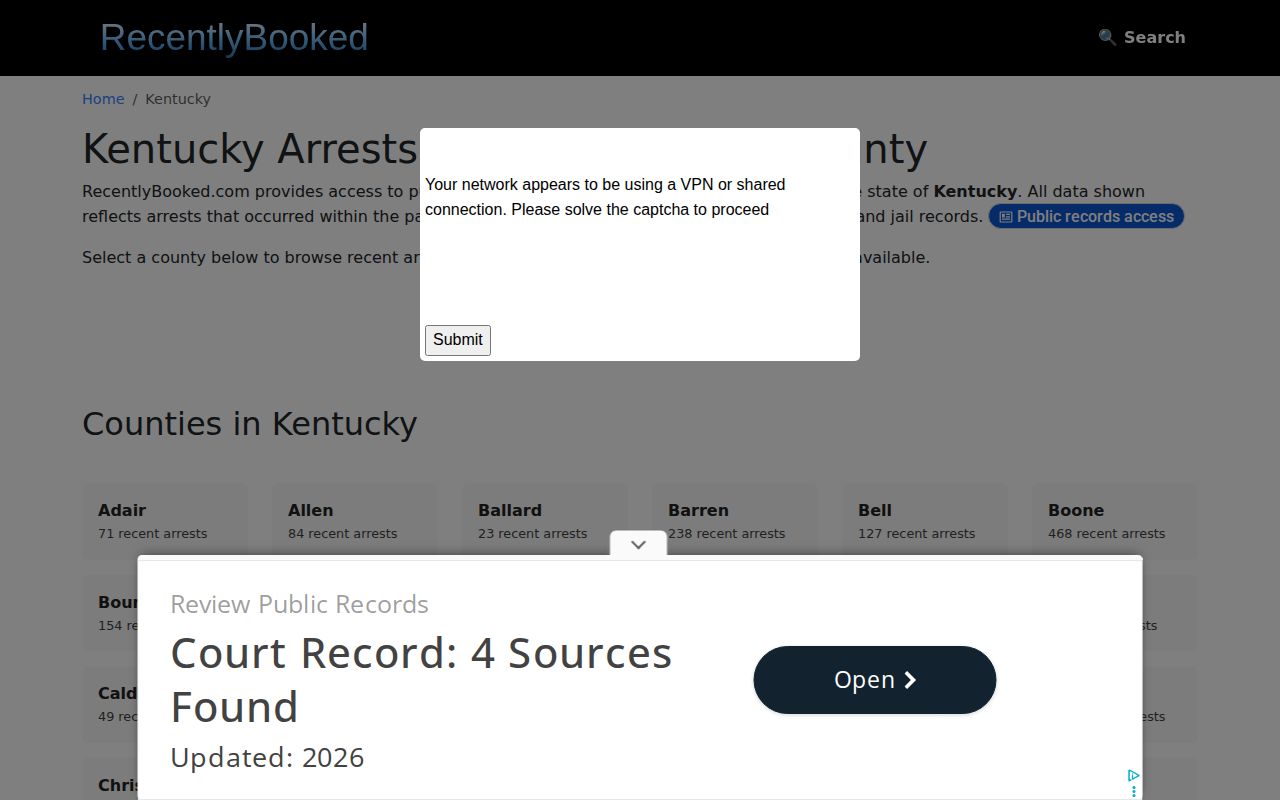 Clinton County recent arrests research on the RecentlyBooked Kentucky index